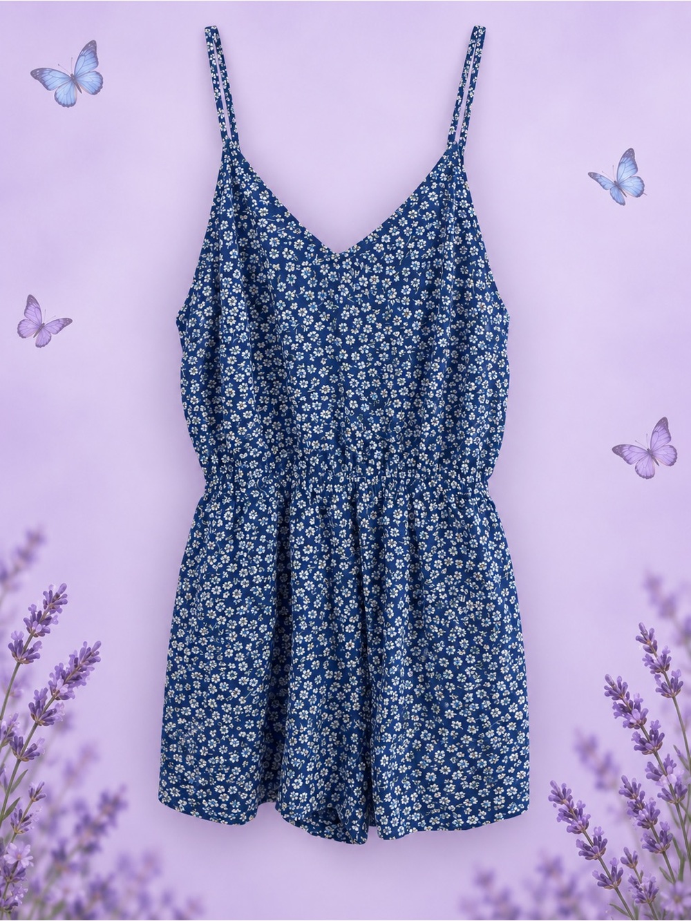 DIVIDED Blue Floral Spaghetti-Strap Romper